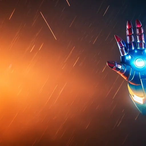 Prompt: a hyperdetailed photograph of iron man flying through the skies, cyberpunk, futuristic city, night, dense fog, rain, hd, 8 k resolution