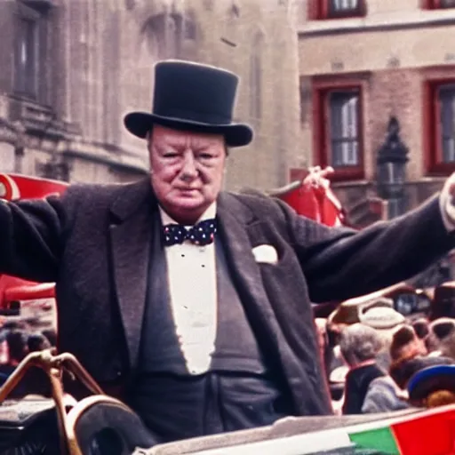 Image similar to Winston churchill in 2067 attending a pride parade in Germany 4k hd