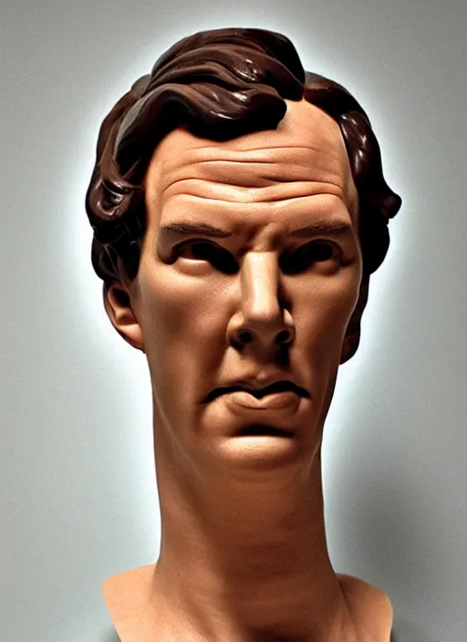 Prompt: A clay bust of Benedict Cumberbatch