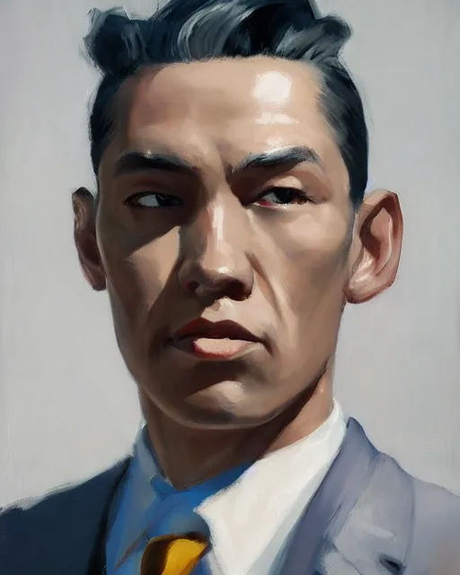 Prompt: an excellent painted portrait of an american gangster from the 20s in new york by Peter Xiao and Yanjun Cheng, Stanley Artgerm Lau, 4K resolution, trending on artstation, masterpiece