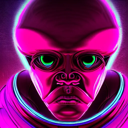 Prompt: synthwave chromatic alien face, detailed, 4k