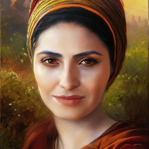 Image similar to portrait of a syrian woman ( 3 5 ) from syria in 2 0 2 1, an oil painting by ross tran and thomas kincade