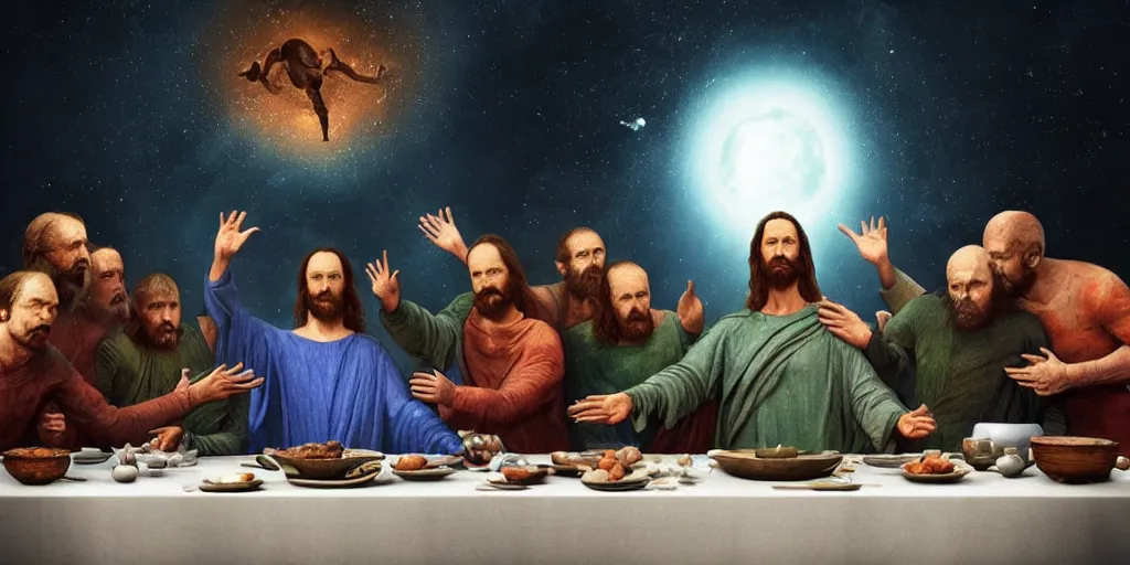 Prompt: three body problem alien, photo - realistic render, movie scene, still photo, the last supper