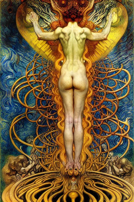 Image similar to Divine Chaos Engine by Karol Bak, Jean Delville, William Blake, Gustav Klimt, and Vincent Van Gogh, symbolist, visionary