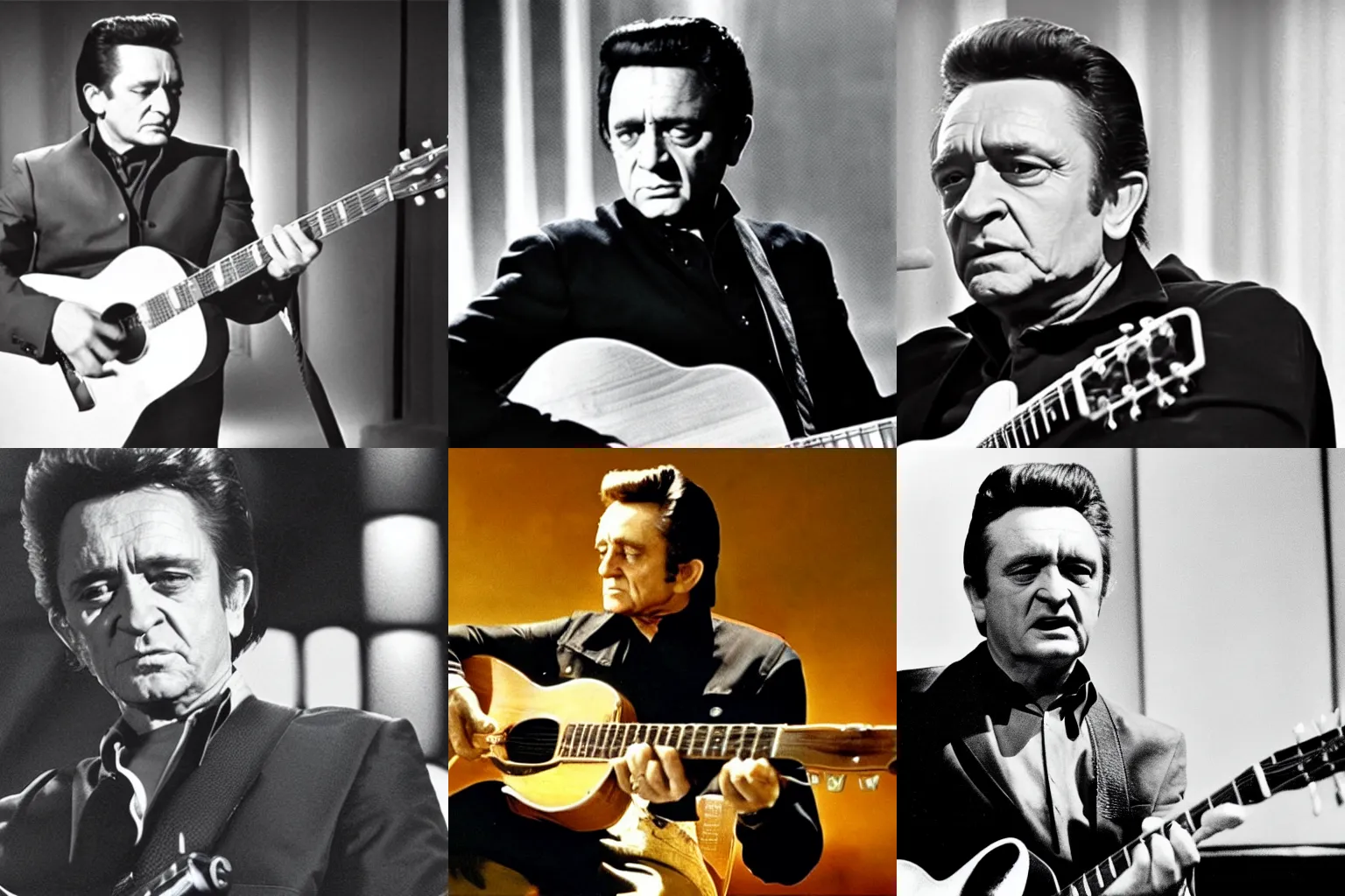 Prompt: still from Johnny Cash with a guitar on Star Trek