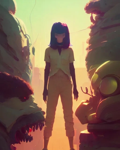 Image similar to ranxerox by greg rutkowski, loish, rhads, beeple, makoto shinkai and lois van baarle, ilya kuvshinov, rossdraws, tom bagshaw, alphonse mucho, global illumination, detailed and intricate environment