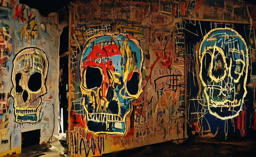 Image similar to photograph of basquiat skull machine perfect composition masterpiece dramatic lighting