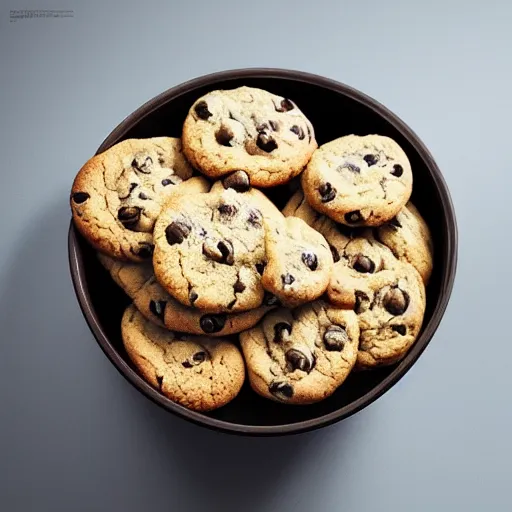 Image similar to cookies [ within bowl ]!!! resting on table, trending on artstation, cgsociety, [ overhead view ]!!, 4 k quality, intricately defined, professional photography, complexly detailed, polycount