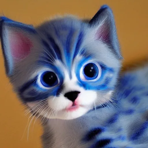 Image similar to a babies's blue kitten made of plush with lovely cute eyes