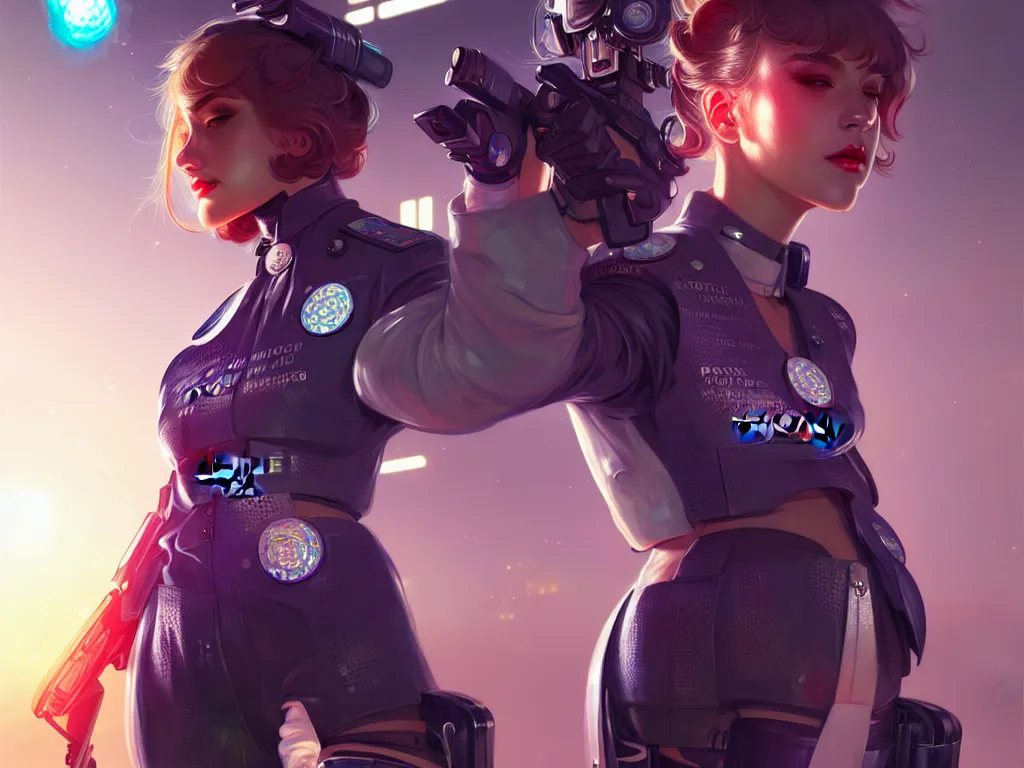 Image similar to portrait futuristic police girl, at future neon light tokyo rooftop, ssci - fi and fantasy, intricate and very very beautiful and elegant, highly detailed, digital painting, artstation, concept art, smooth and sharp focus, illustration, art by tan zi and ayanamikodon and alphonse mucha and wlop