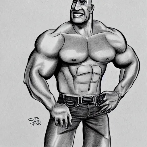 Image similar to a highly detailed drawing of dwayne johnson as a character in sponge bob square pants, animation cell by stephen hillenburg