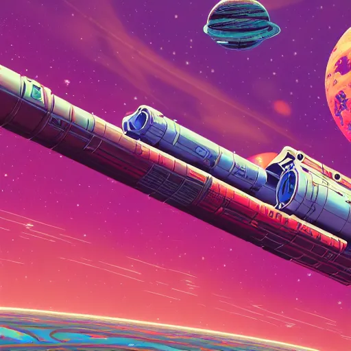 Prompt: beautiful render of space station by dan mumford, graphic novel, pastel anaglyph, unreal engine, 4k hd wallpaper, happy color scheme