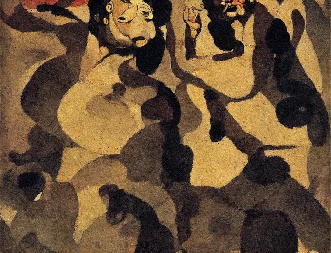 Image similar to a multiracial greek god following a watchful light through the streets of a city, sparse detail, by george luks, joan miro and moebius