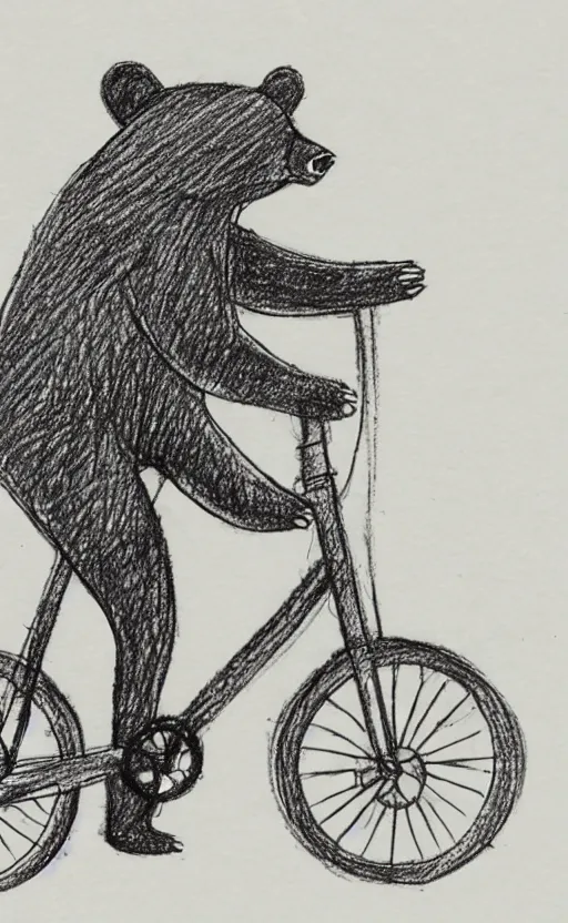 Image similar to sketch drawing of a bear riding a bicycle