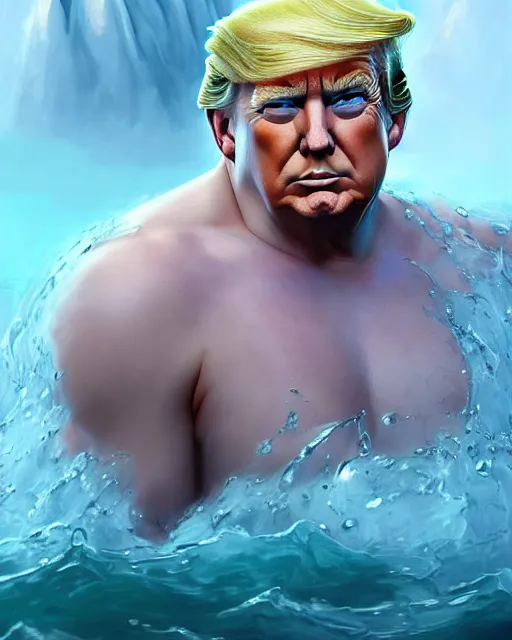 Image similar to character concept art of donald trump as poseidon | cute - fine face, pretty face, realistic shaded perfect face, fine details by stanley artgerm lau, wlop, rossdraws, james jean, andrei riabovitchev, marc simonetti, and sakimichan, tranding on artstation