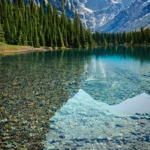 Prompt: mountains reflecting in the crystal clear water