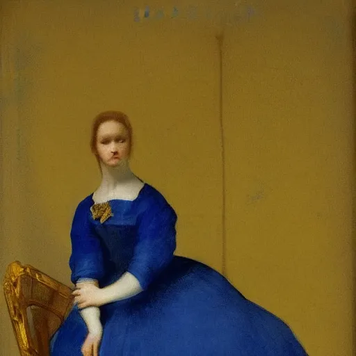 Prompt: an elegant girl in a liminal abandoned room, blue and gold, old polaroid by goya, by pontormo, digital painting, jugendstil, art noveau, strong lights, flat colors, pastel colors, highly detailed,