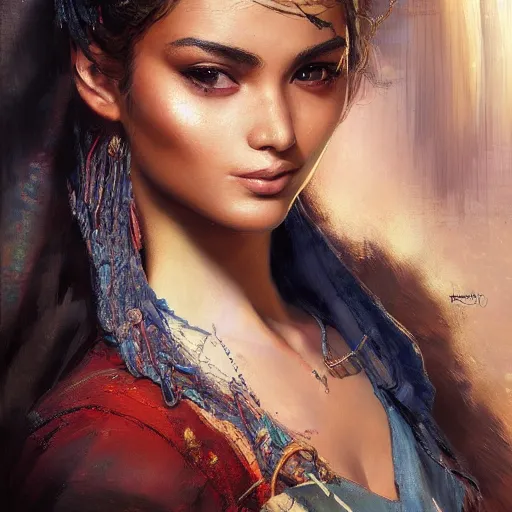 Image similar to a beautiful portrait painting of life in north africa, masterpiece by famous artist nasreddine dinet and ross tran and eugene de blaas, artstation