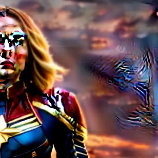 Image similar to Elizabeth Olsen as Captain Marvel, marvel, movie screenshot, cinematic lighting