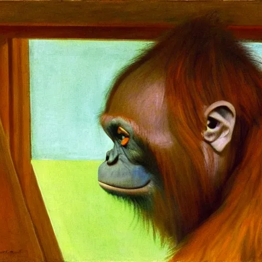 Image similar to Orangutan painting by Edward Hopper