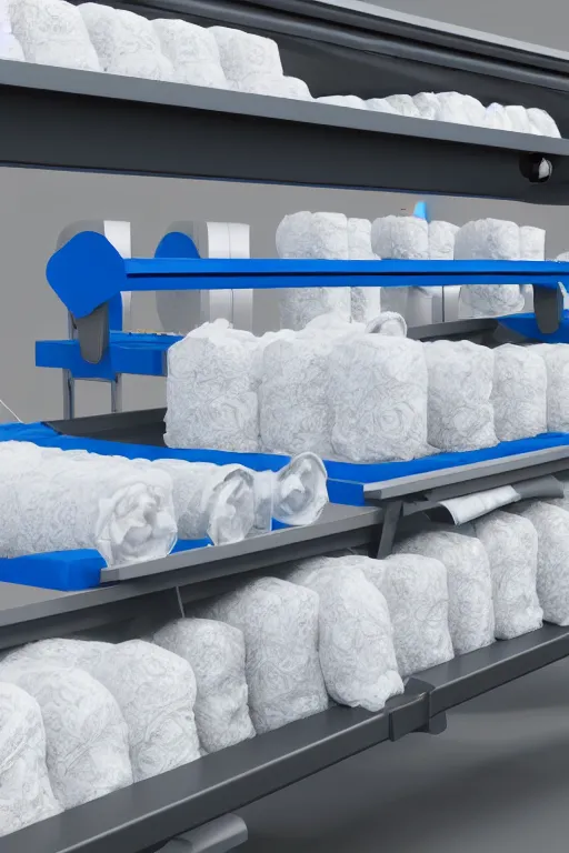 Prompt: Conveyor Belt transporting diapers, photorealistic, ultra detailed, 4k