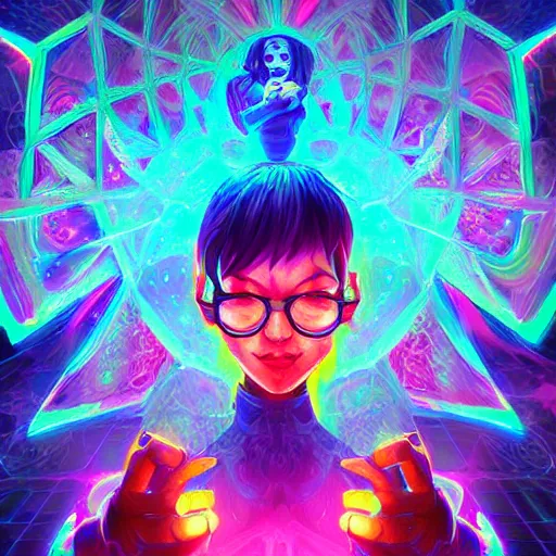 Image similar to skill magic geek inside matrix deepdream radiating a glowing aura stuff loot legends stylized digital illustration video game icon artstation lois van baarle, ilya kuvshinov, rossdraws,