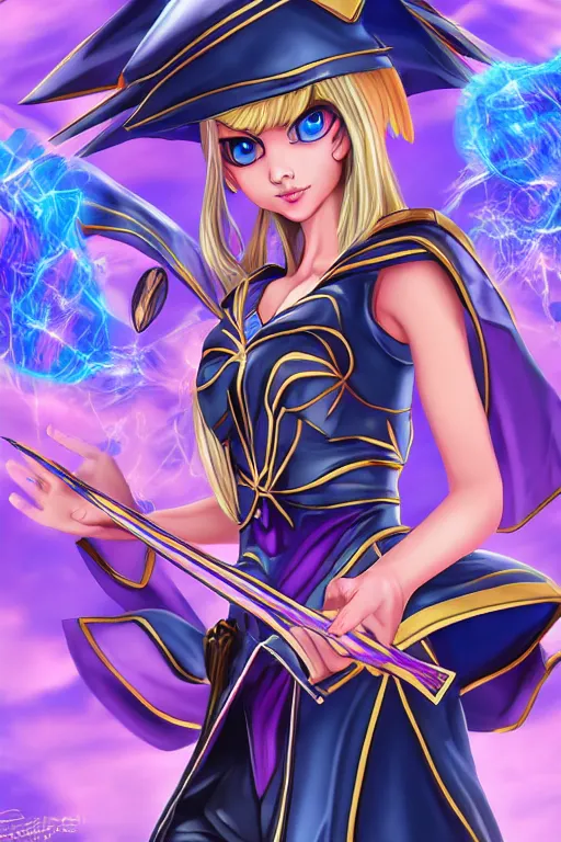 Image similar to dark magician girl from Yu-Gi-Oh, mystical, ultra detailed, digital art, 8k ,character ,realistic, portrait, hyperrealistic