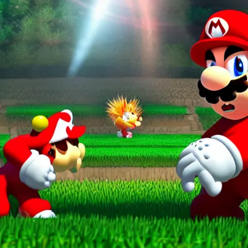 Image similar to mario battling bowser in the style of elden ring extremely detailed awe stunning beautiful volumetric light hyper real, 8k, colorful, 3D cinematic