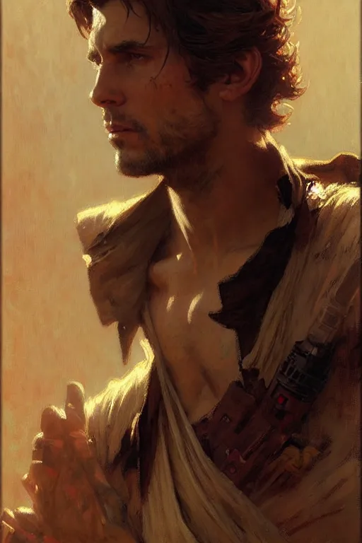 Image similar to attractive man, star wars, painting by gaston bussiere, craig mullins, greg rutkowski, alphonse mucha