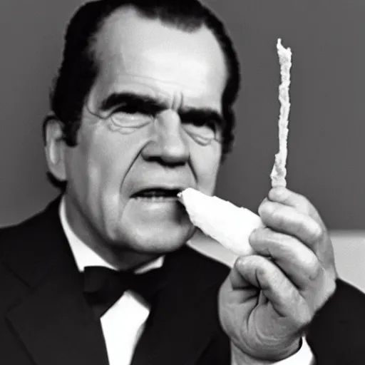 Image similar to Richard Nixon with an afro and a joint, 1971