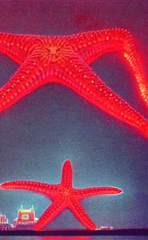 Image similar to light coming out of one starfish - like kaiju anthropomorphic monster, korean film noir by kim jong - il, korean traditional palace, pyongyang city, 1 9 6 0 s, red color bleed, 4 k, video compression, video glitch, monochrome, akira kurosawa, mamoru oshii, wes anderson, stanley kubrick