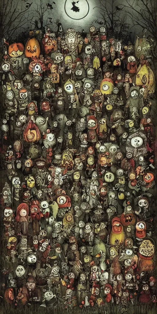 Image similar to a halloween scene by alexander jansson and where's waldo