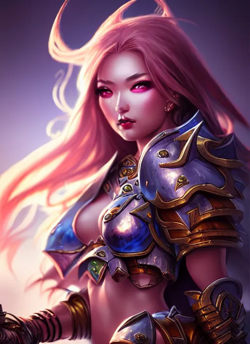 Image similar to sakimi chan, fantasy armor, detailed face, dynamic lighting, tony sart