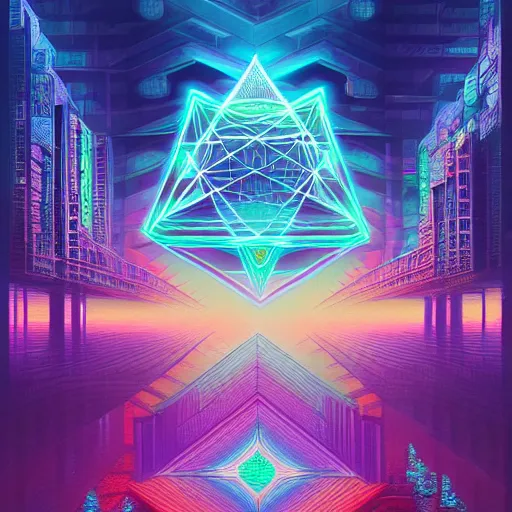 Image similar to matte painting of the sacred geometry of cyberpunk, brilliant colors, extremely detailed, very very detailed, in the style of alena aenami by Alex grey, HD, 4k, 8k