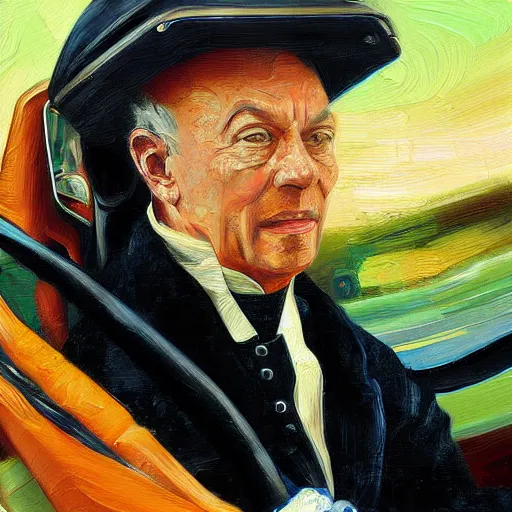 Prompt: leonhard euler driving a bugatti, expressive oil painting, digital art