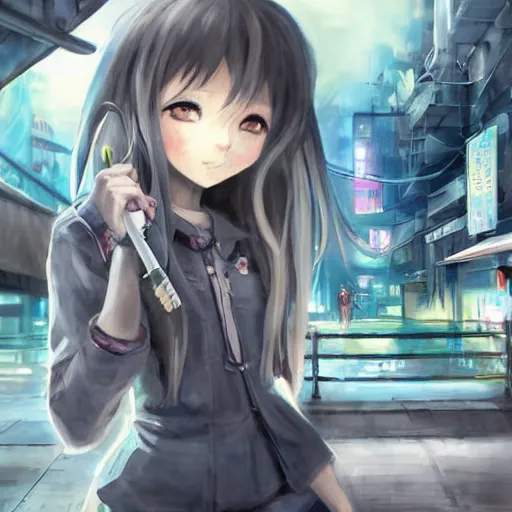 Image similar to dynamic composition, motion, ultra-detailed, incredibly detailed, a lot of details, amazing fine details and brush strokes, colorful and grayish palette, smooth, HD semirealistic anime CG concept art digital painting, watercolor oil painting of Clean and detailed post-cyberpunk sci-fi close-up schoolgirl in asian city in style of cytus and deemo, blue flame, relaxing, calm and mysterious vibes,, by a Chinese artist at ArtStation, by Huang Guangjian, Fenghua Zhong, Ruan Jia, Xin Jin and Wei Chang. Realistic artwork of a Chinese videogame, gradients, gentle an harmonic grayish colors. set in half-life 2, Matrix, GITS, Blade Runner, Neotokyo Source, Syndicate(2012), dynamic composition, beautiful with eerie vibes, very inspirational, very stylish, with gradients, surrealistic, dystopia, postapocalyptic vibes, depth of field, mist, rich cinematic atmosphere, perfect digital art, mystical journey in strange world