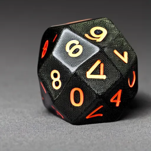 Prompt: a d20 dice with spell symbols, DSLR photo