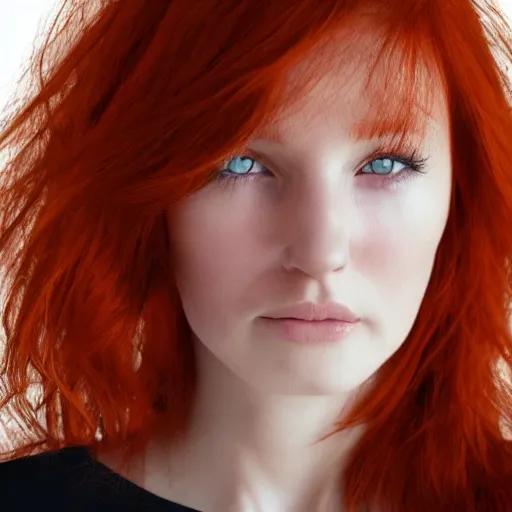 Prompt: red haired woman looking back at the camera, hyper realistic