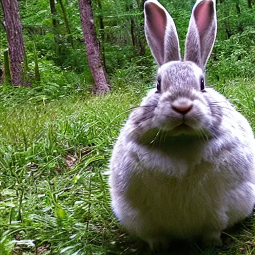 Image similar to fat rabbit smoking a cigarette, trail cam footage