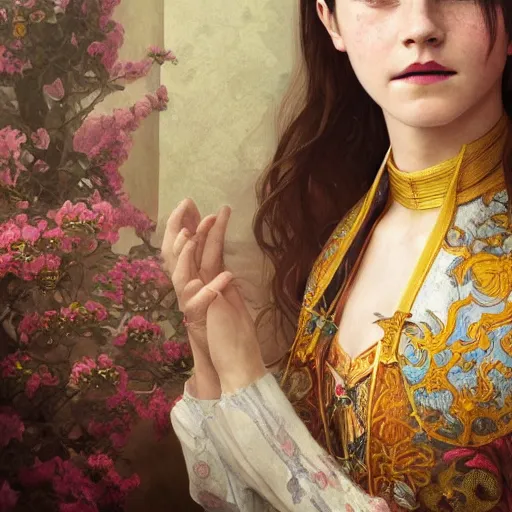 Prompt: a highly detailed portrait of emma watson as a medieval chinese princess, beautiful detail and color, art by john collier and albert aublet and krenz cushart and artem demura and alphonse mucha, volumetric lighting, octane render, 4 k resolution, trending on artstation, masterpiece