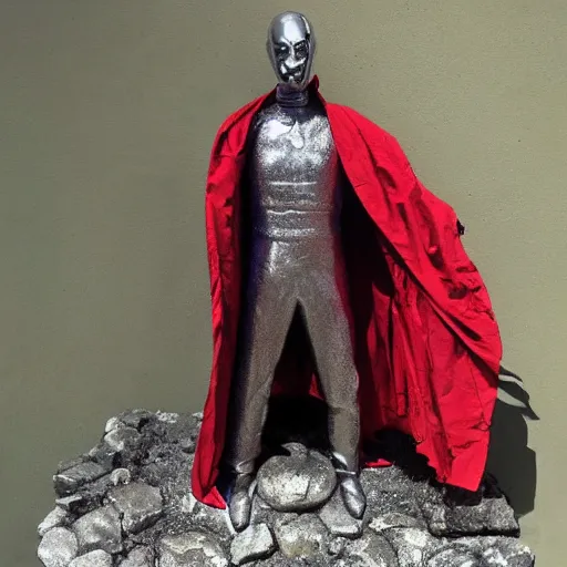 bald silver man statue, emerald mask, golden eyes, red Stable Diffusion OpenArt