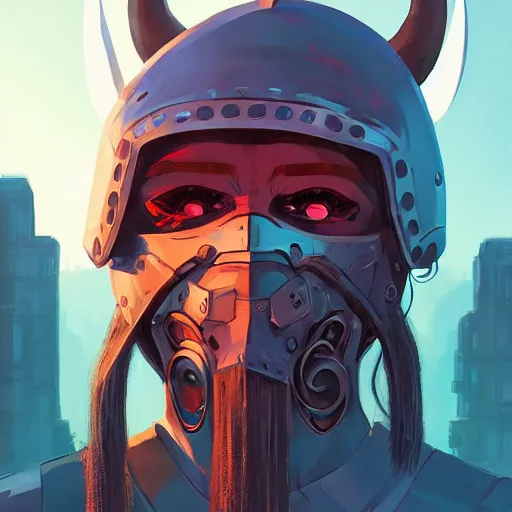 Image similar to cyberpunk viking helmet mask warrior goddess robot ninja fantasy, art gta 5 cover, official fanart behance hd artstation by jesper ejsing, by rhads, makoto shinkai and lois van baarle, ilya kuvshinov, ossdraws