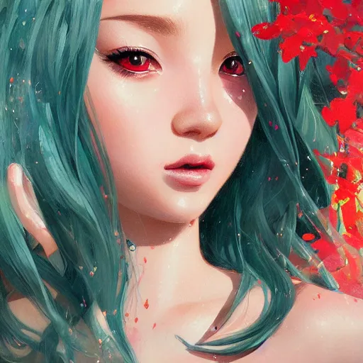 Image similar to A potrait of a mermaid with big and cute eyes, fine-face, realistic shaded perfect face, fine details. Night setting. Very anime style. Realistic shaded lighting poster by Ilya Kuvshinov katsuhiro, magali villeneuve, artgerm, Jeremy Lipkin and Michael Garmash, Rob Rey and Kentarõ Miura style, trending on art station