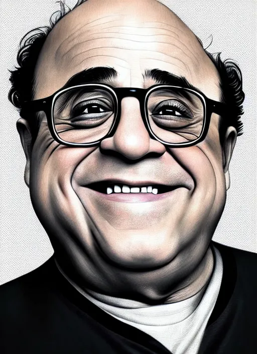 Image similar to photo of a gorgeous young Danny Devito in the style of stefan kostic, realistic, sharp focus, 8k high definition, insanely detailed, intricate, elegant, art by stanley lau and artgerm