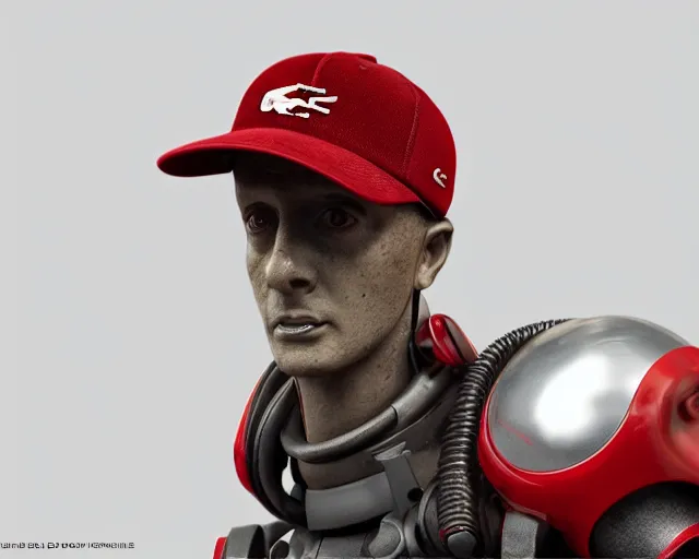 Image similar to CHAPPIE Wearing A Red Lacoste Hat, Full Figure, 8K, octane render, HDR, photorealistic, volumetric lighting, Hyperrealistic-H 960
