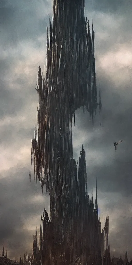 Image similar to the dark tower looms at the axis of worlds, artstation.