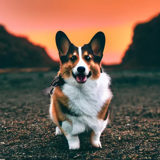 Image similar to corgi attaining [ angelic wings ]!!, [ flying like a superhero ]!! in the [ night sky ]!! where the stars are visibly perceptible, [ realistic photo ]!!, [ 4 k photorealism ]!!, trending on unsplash