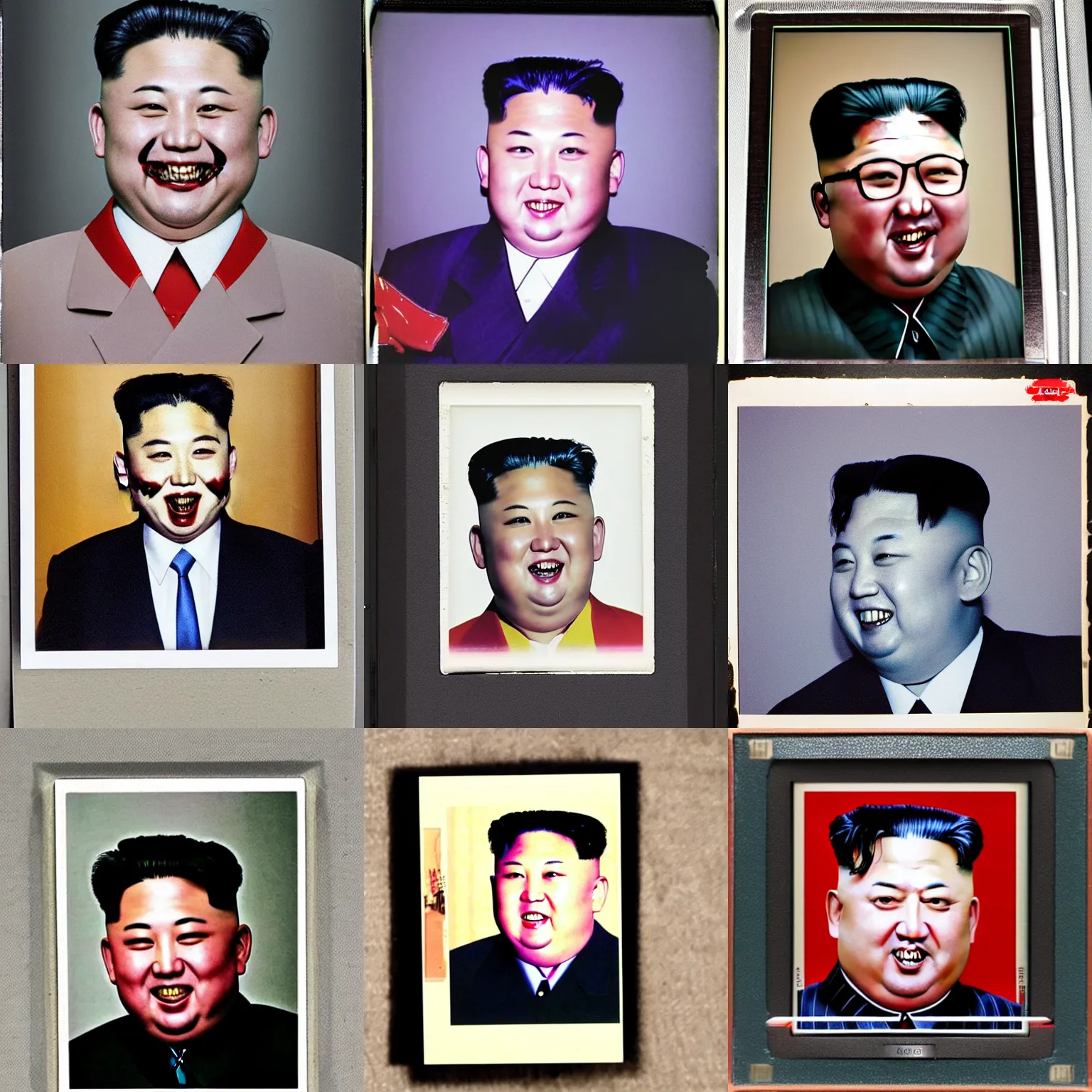 Prompt: Kim Jong-Un as the Joker, portrait photo, polaroid photograph