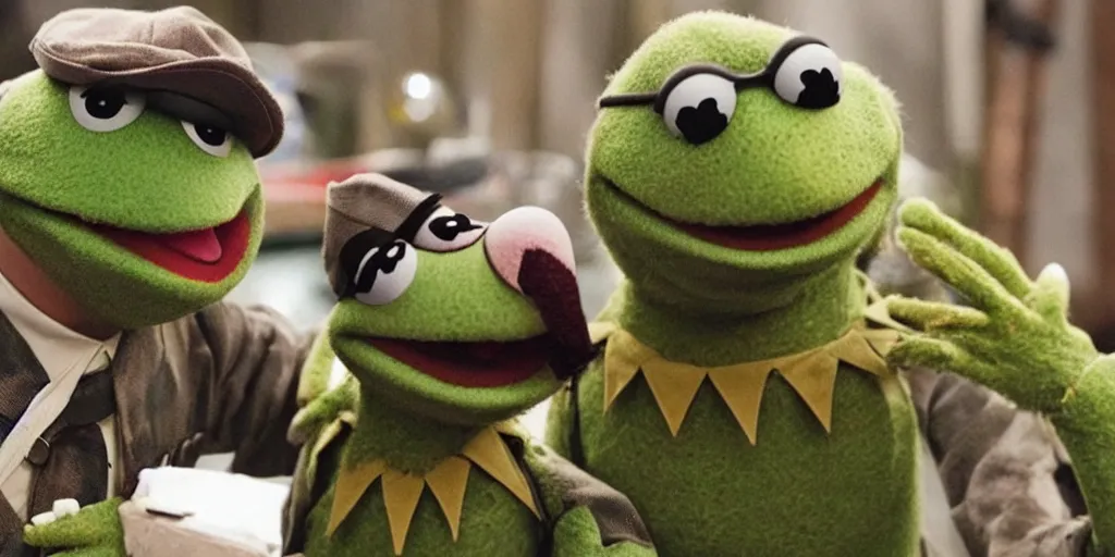 Prompt: muppets world war 2 saving private kermit