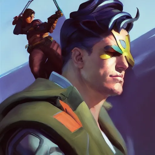 Prompt: Greg Manchess portrait painting of Gambit as Overwatch character, medium shot, asymmetrical, profile picture, Organic Painting, sunny day, Matte Painting, bold shapes, hard edges, street art, trending on artstation, by Huang Guangjian and Gil Elvgren and Sachin Teng